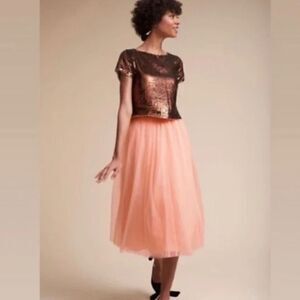 BHLDN Anthropologie Leena Tulle Midi Skirt Pink Size 6